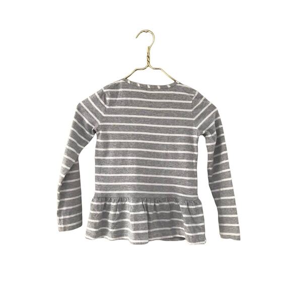 Gymboree Girls Gray Striped Ruffle Hem Blouse Sequin Cotton Size 7 Long Sleeve - Picture 7 of 10